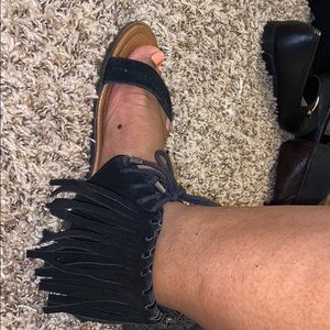 Black fringe sandals